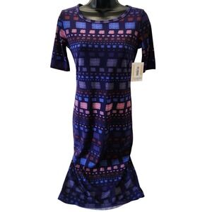 NWT LuLaRoe Julia Form Fitting Knee‎ Length Geometric Knit Dress Womens XXS